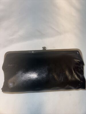 #ad #ad HOBO Lauren Black Crinkle Patent Leather Double Frame Clutch Wallet
