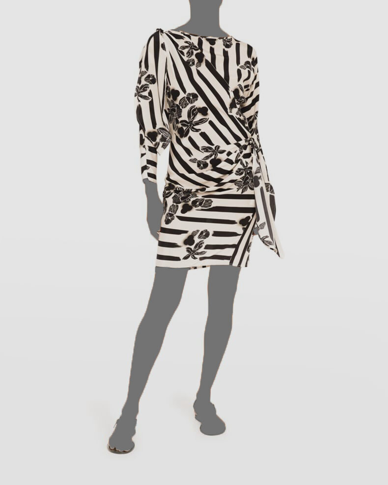 $600 Jaline Women's Black White Freya Short Silk Dress Size Large