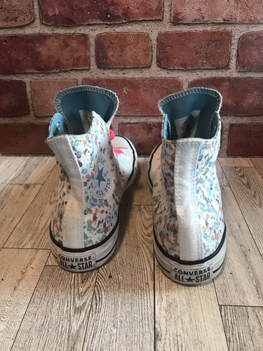 Comverse All Star Womens 8 Hightop Sneakers White Confetti Pink Laces Shoes - Picture 4 of 7