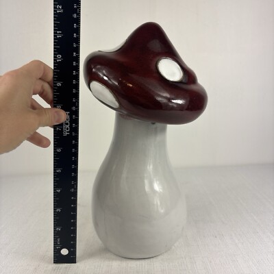 Vintage Mushroom Sculpture Red And White Almost 12 In Tall Heavy Decor