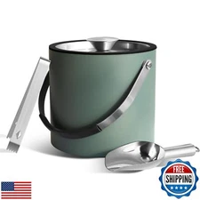 Bakpoco 3L Ice Bucket with Silicone Lid, Scoop, Tongs and Strainer, Stainless