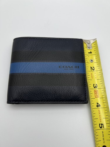 Coach Leather Wallet Varsity Stripe Card - Blue with Black, F75394 - Picture 7 of 8