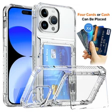 For iPhone 15 Pro Max 14 13 12 11 Shockproof Clear Wallet Card Slot Holder Case