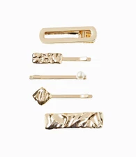NEW Loft Ann Taylor Gold Pearl Bobby Pin Hair Barrette Clip Bundle Set of 5