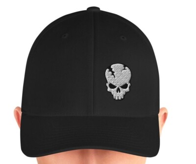 FLEXFIT Original Twill Fitted Hat 6-Panel Cap S/M L/XL EMBROIDERED SKULL CRUSHER