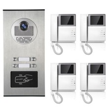 Apartment Wired Video Door Phone RFID Card Audio Visual Intercom System 4 Units
