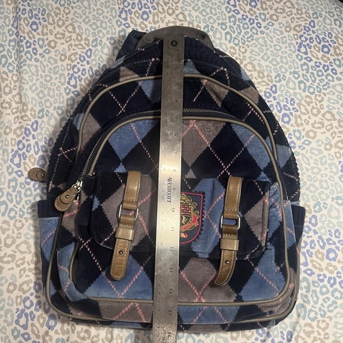Vintage Rare Grey Blue Juicy Couture Backpack Purse Bag Plaid Velour Y2K - Picture 4 of 10