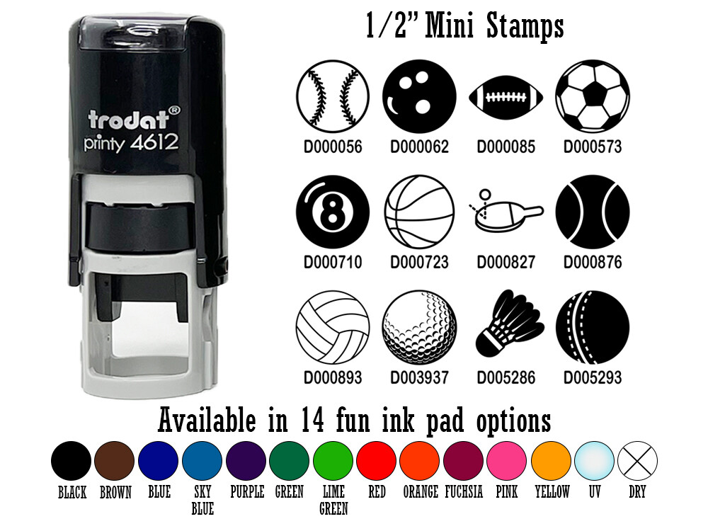 Baseball Basketball Football 1/2" Self-inking Rubber Stamp S