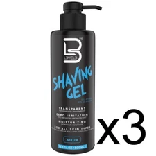 BARBER SALON L3VEL 3 MEN FACE BEARD SKIN HAIR SHAVING GEL 16.9 OZ AQUA 3 PACK