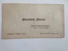 vintage Business Card Mansfield Market 3626 Broadway New York City NY