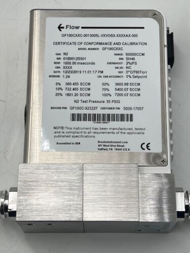 Controlador de flujo másico térmico Brooks Instrument GF100CXXC N2 5000SCCM nuevo - Imagen 19 de 20