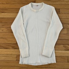Vintage 60s 70s White Waffle Knit Hanes Thermal Mens Medium Long Sleeve Cotton