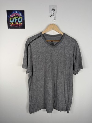 Ecko Unltd Tape Logo T-Shirt Herren XL meliert grau Nashorn Stretch Gym Skater V-Ausschnitt