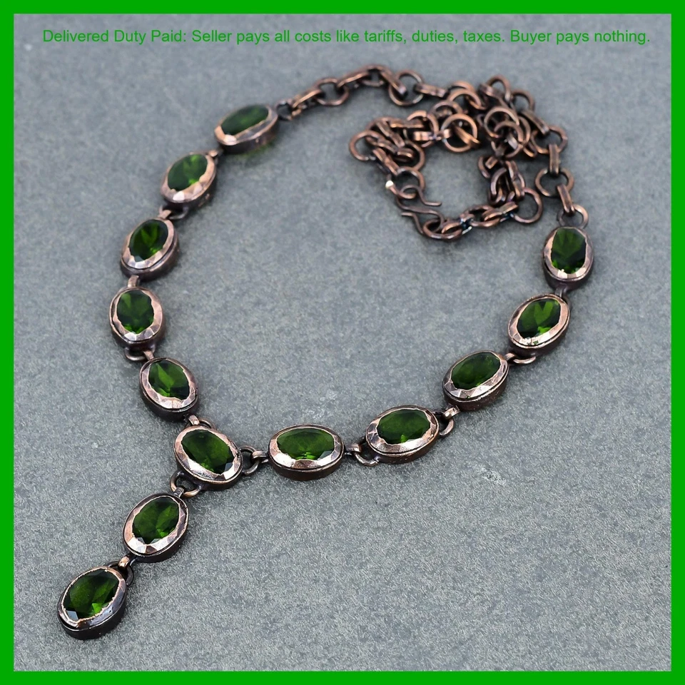 Venta Black Friday Cobre Peridoto Piedras Preciosas Cadena Electroformado Collar Joyería Foto 3 de 4