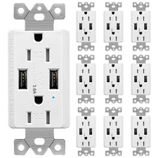 10× Wall Outlet with Dual 3.6A USB Ports Tamper-Resistant Receptacle for Android