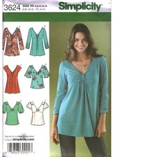 Simplicity 3624 Sewing Pattern Misses Knit Woven Tops V-Neck Size 6-14 H5 uncut