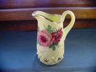 Antique Rose Decoration Diamond Peg Custard Uranium Glass Milk Pitcher Glows S72