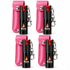 4 Pack BURN Pepper Spray 0.5oz Police Strength Self Defense Keychain Holster