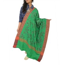 Sanskriti Vintage Long Green Pure Woolen Shawl Handmade Suzani Wrap Scarf Stole