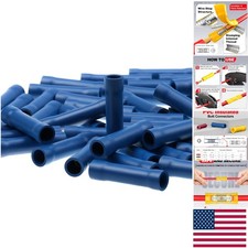 Listed Blue Butt Connectors, 100 pcs 16-14 AWG Crimp Terminals for Reliable W...