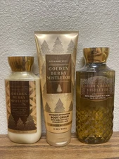 Bath & Body Works Golden Berry Mistletoe Body Mist Shower Gel & Lotion Set of 3