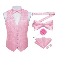Silk Paisley Vest for Men Formal Suit Waistcoat and Bowtie Lapel Pin Set 7PCS...