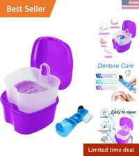 Colorful Denture Bath Case with Brush, Denture Cup Soaking Holder False Teeth...