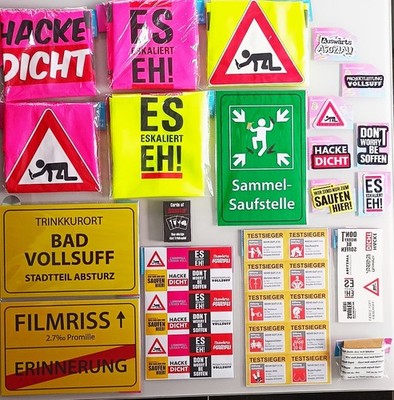 Party Malle JGA Vatertag Fasching Saufen Weste Aufnäher Sticker Tattoo Schild