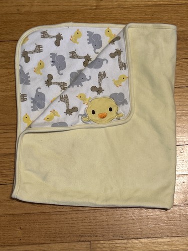 Child Of Mine Duck Giraffe Elephant Reversible Yellow Baby Blanket - Picture 1 of 6