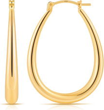 Chunky Hoop Earrings for Women, 14K Gold Plated Oval Hoop Earrings with 925 Ster