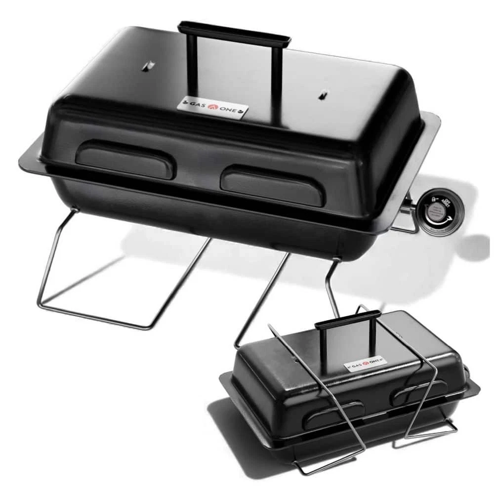 Portable 1-Burner Propane Gas Grill with Foldable Legs, Black - Compact BBQ