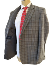 Tommy Hilfiger Men Grey Plaid Modern-Fit Blazer Sport Coat Suit Jacket Size 44L