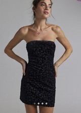 Y2K Urban Outfitters sexy mini black dress Strapless Velvet Dress boho leopard