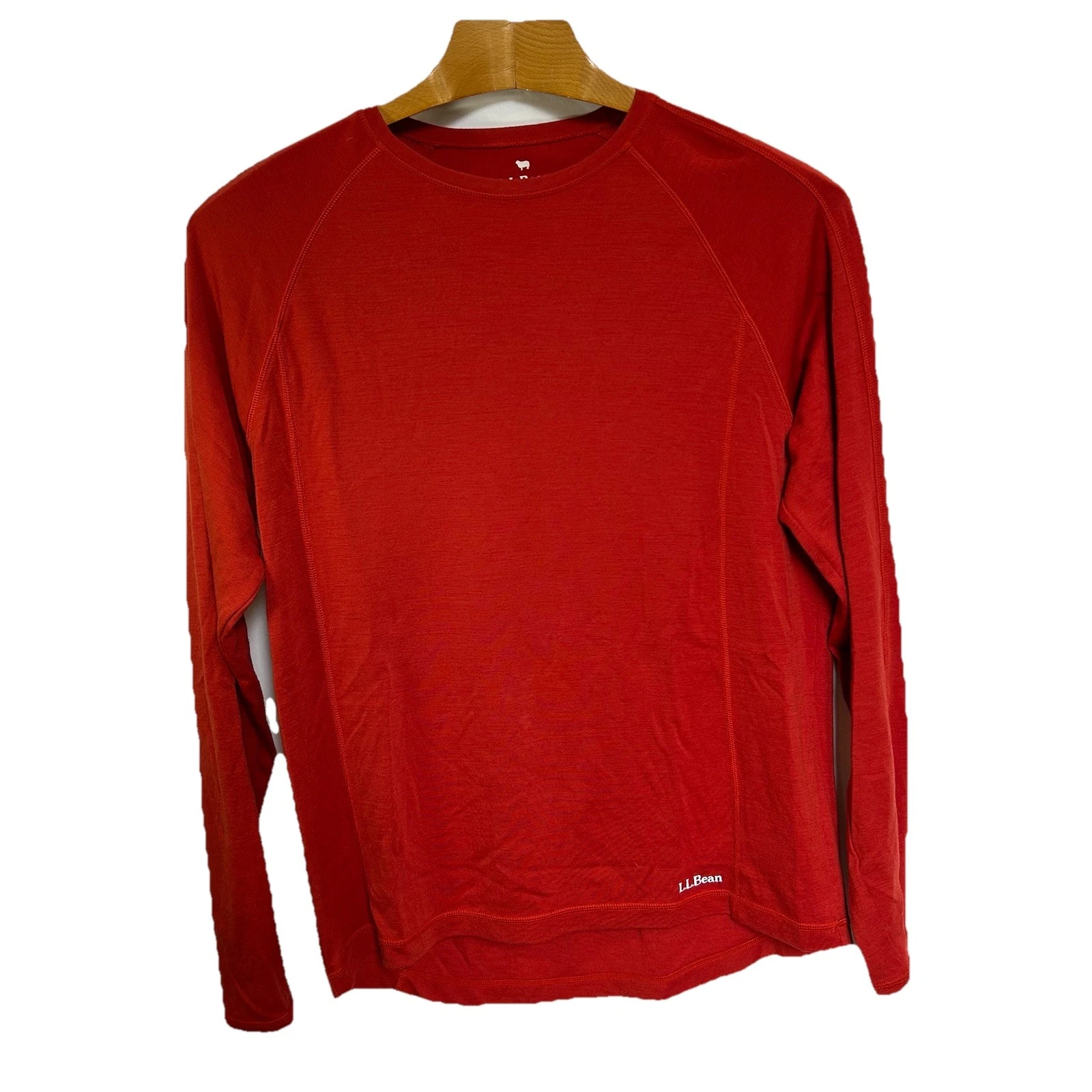 LL Bean Cresta Merino Wool Midweight Base Layer Crew Shirt Top Orange Mens L