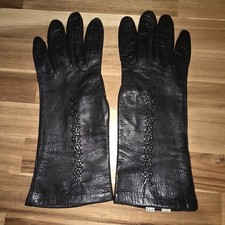 Vintage Italian Black Leather Gloves   Size 7.5   Soft Lined   Made in Italy