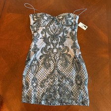 Lovely Day Dress Small Silver Sequin Embellished Bodycon Mini Cocktail Party