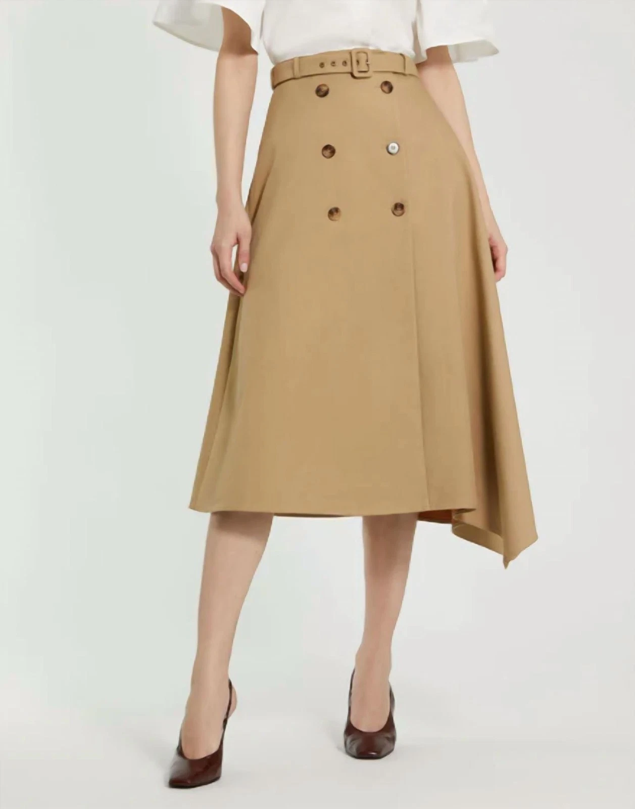 Mac Duggal Twill Midi Skirt With Buttons And Belt Size XS