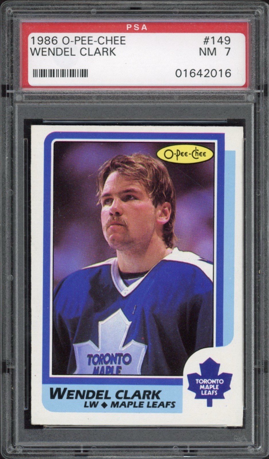 1986 O-Pee-Chee Wendel Clark Rookie RC #149 PSA 7 Near Mint Toronto Maple Leafs