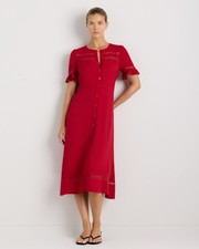 Quince Women Lightweight Crepe Lace Inset Midi Dress Red L