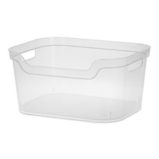 Large Clear Plastic Storage Bin with Easy Access Scoop Front and Lid