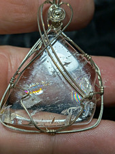 Handcrafted Wire Wrapped Clear Quartz Teardrop Charm Pendant Silver Tone