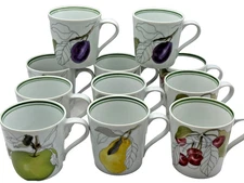 Set 11 Espresso Demitasse Cups Block Opal Watercolors Apple Pear Cherries Plum