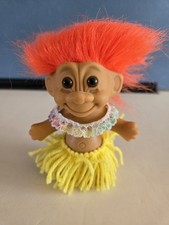 Vintage Russ Troll 4" Hula Dancer Doll Orange Hair, Brown Eyes 90's