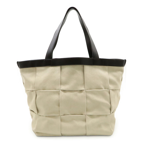 Bottega Veneta Arco Tote Bag Canvas Leather Beige Dark Brown