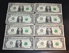 $1 DOLLAR BILL LOT OF 8 VARIOUS TRINARY NOTES FANCY SERIAL NUMBERS LOT Q