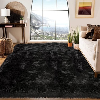 Latepis Large Black Rug Big Rugs for Bedroom 6.7x10 Area Rug Faux