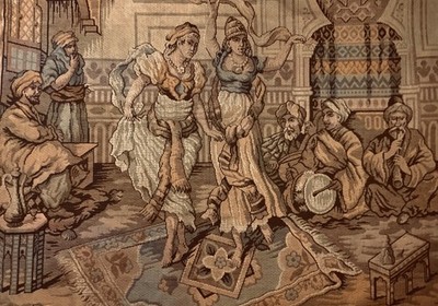 French, Belgian,Middle Eastern vintage Aubusson style wall tapestry EXC 51 x 69