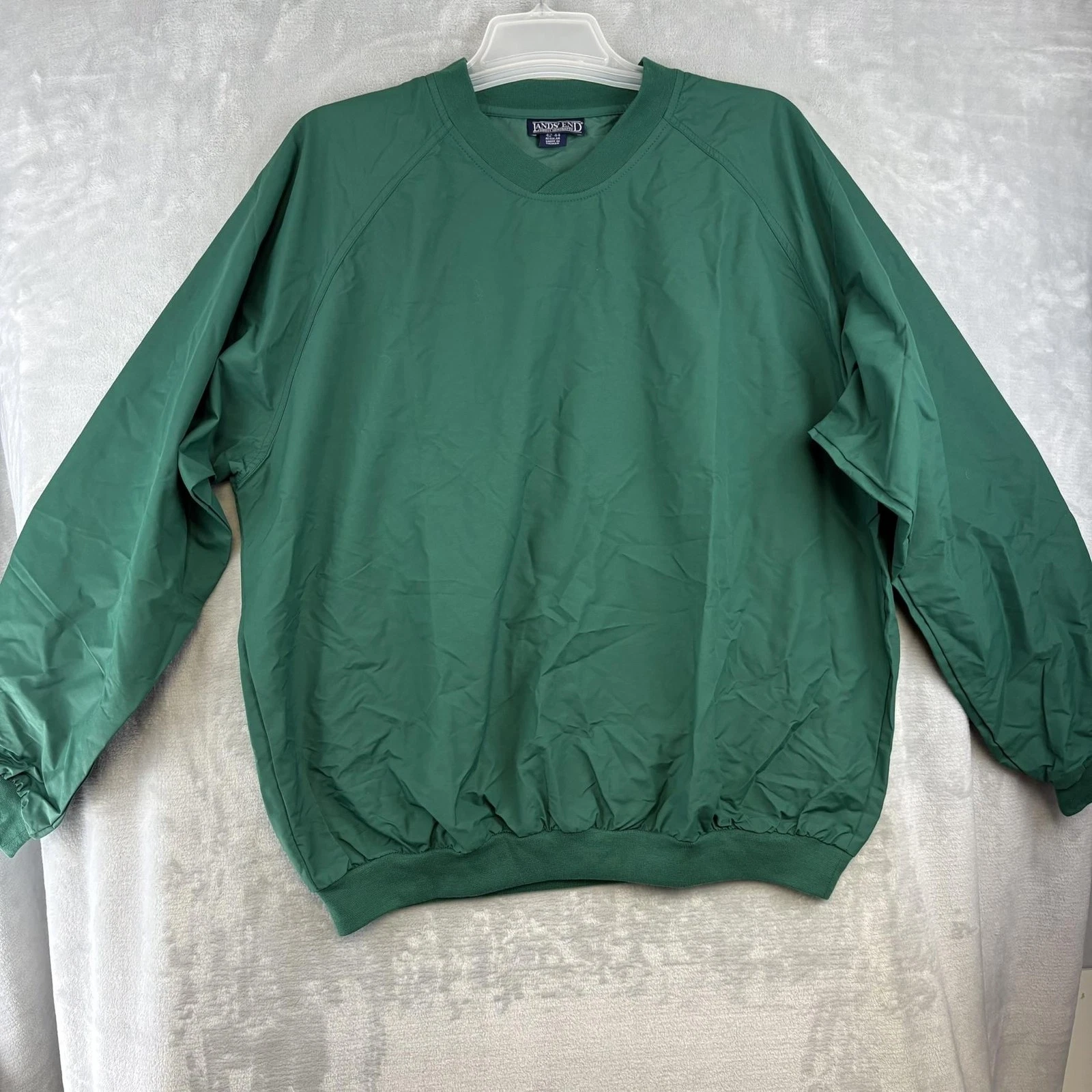 Vintage Lands End Pullover Mens Large Green Windbreaker Windshirt Raglan 90s