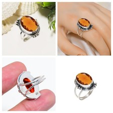 Brazil Golden Quartz boho Ring Simulated 925 Sterling Silver Handmade Jewelry AA