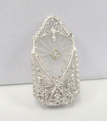 Antique Art Deco Carved Rock Crystal and Diamond 14k White Gold Dress Clip 1.25" | eBay Antique Art Deco Carved Rock Crystal and Diamond 14k White Gold Dress Clip 1.25" | eBay